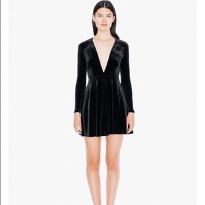 american apparel | deep v black velvet long sleeve skater dress